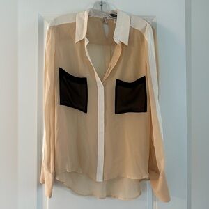 Bcbg sheer button down blouse